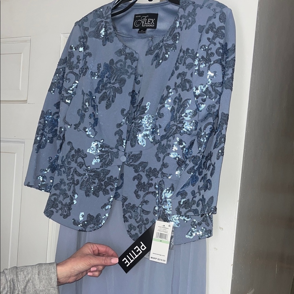 Alex Evenings Light Blue Sequin Blazer
